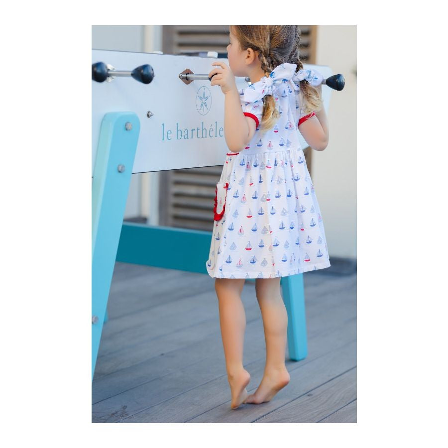 Sal & Pimenta Girls A-Line Dress - Day at Sea Boats Print - Pockets