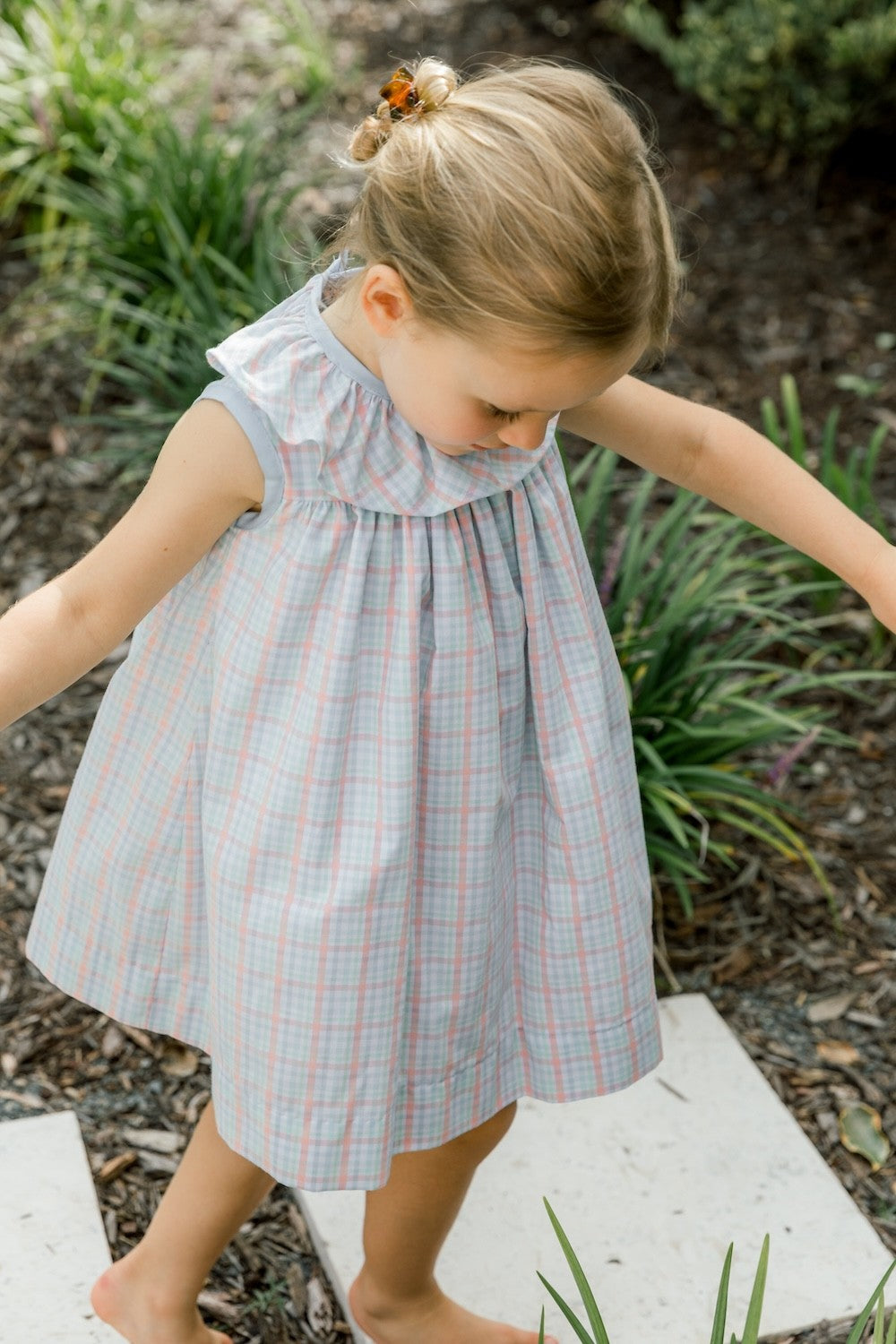 Bailey Boys Girls Float Dress - Citrus Plaid - Ruffle Collar