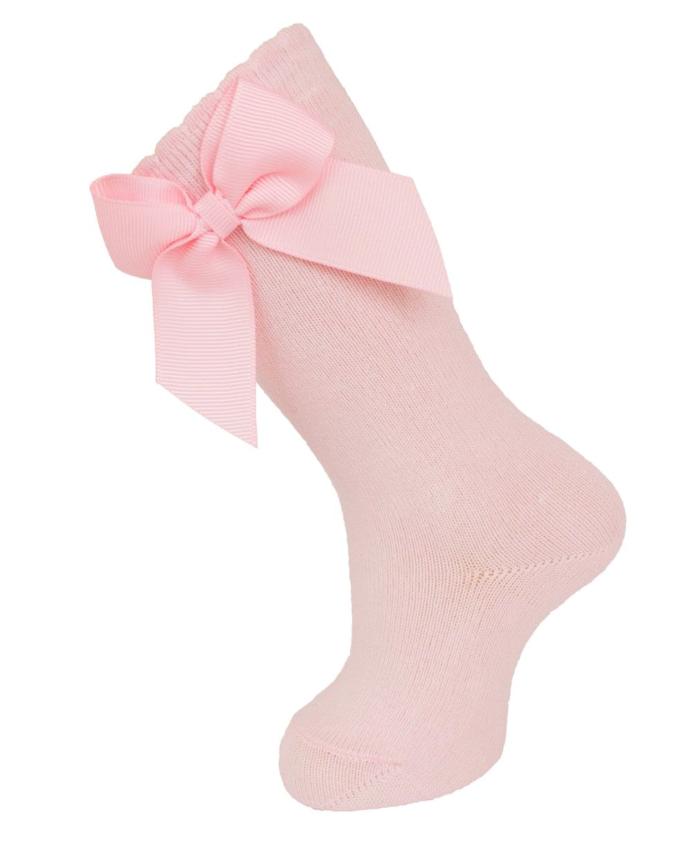 Carlomagno Socks - Girls Cotton Knee High Socks - Attached Grosgrain Bow - Soft Pink