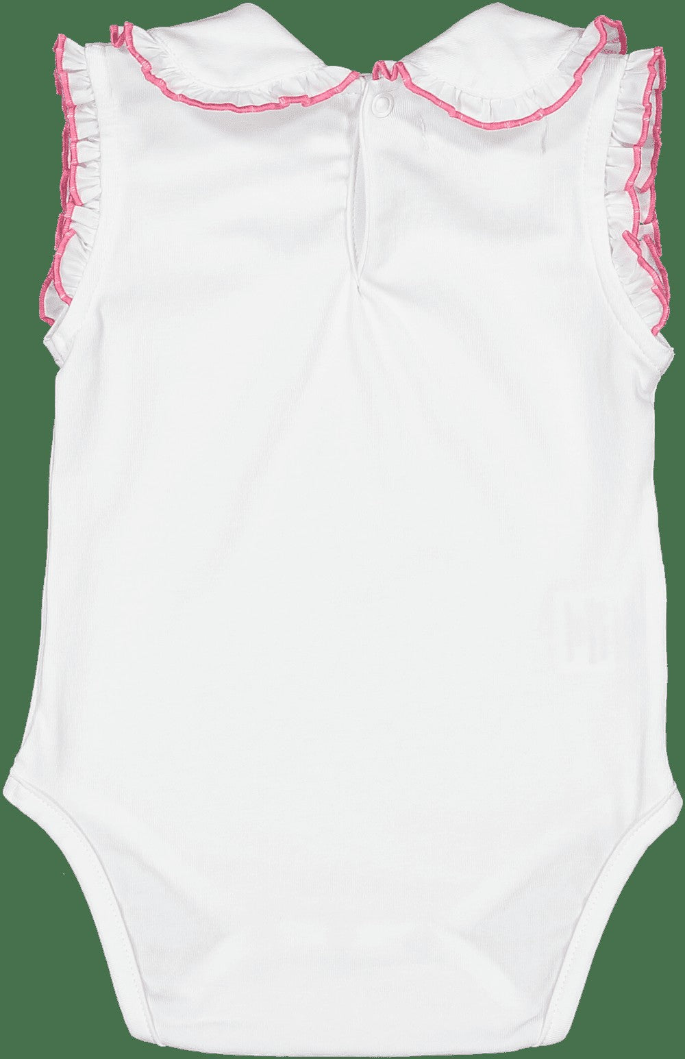 Sal & Pimenta Baby Girls Onesie - White with Hot Pink Trim
