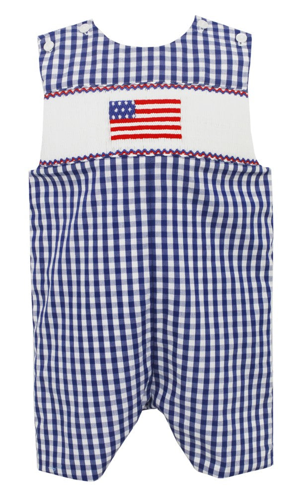 Anavini Baby / Toddler Boys Royal Blue Check Smocked Flag Jon Jon