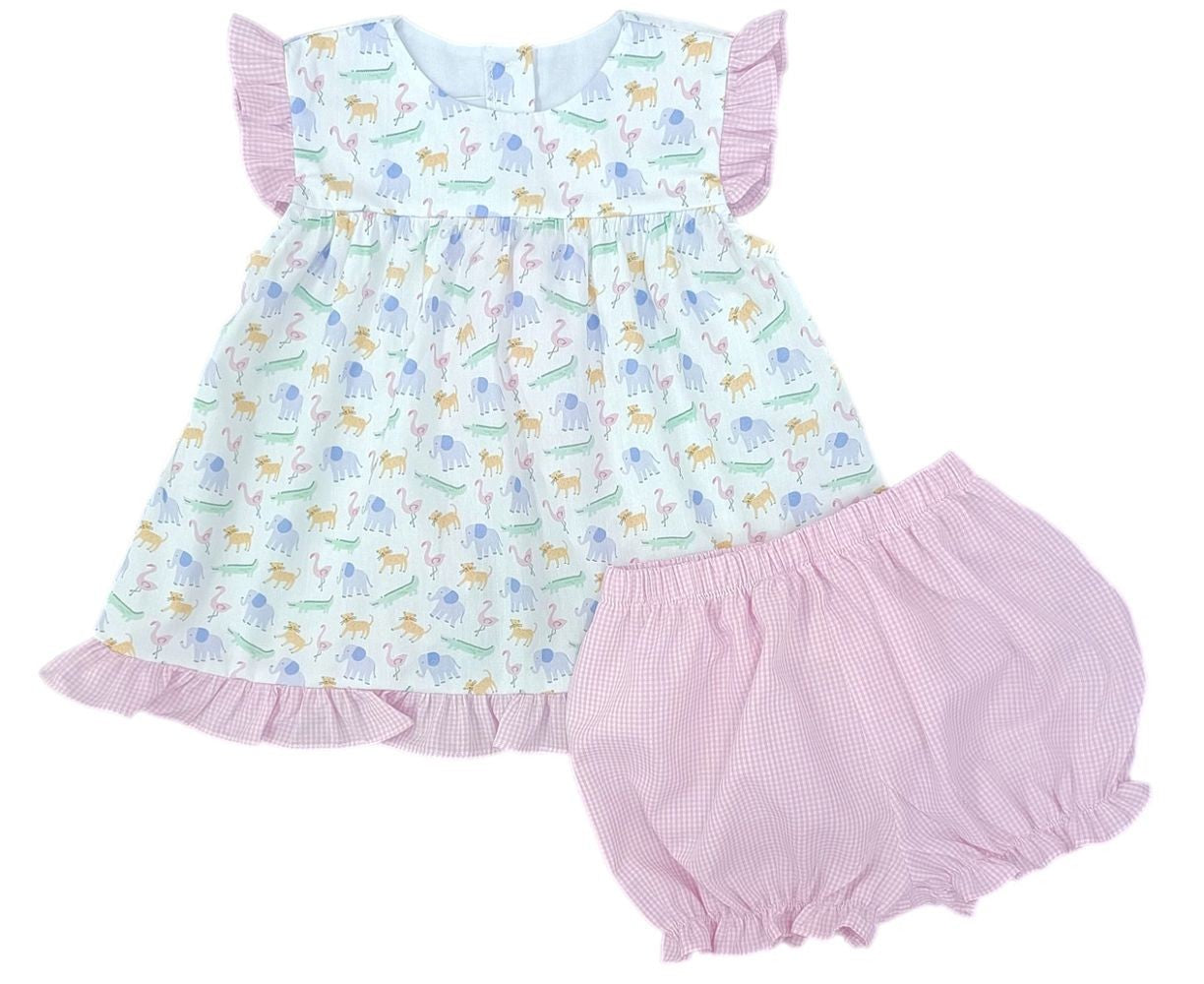 James & Lottie Girls Natalie Bloomers Set - Pink Zoo-pendous Zoo Animals