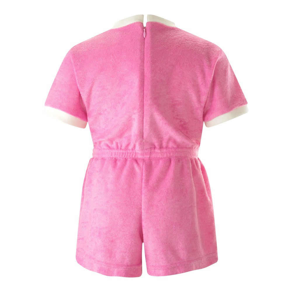 Rachel Riley London Girls Bow Terry Toweling Playsuit Romper - Pink by Rachel Riley