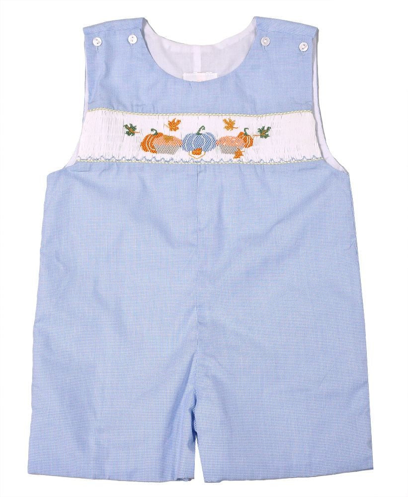 LuLu BeBe Boys Blue Gingham Jon Jon - Smocked Pumpkins