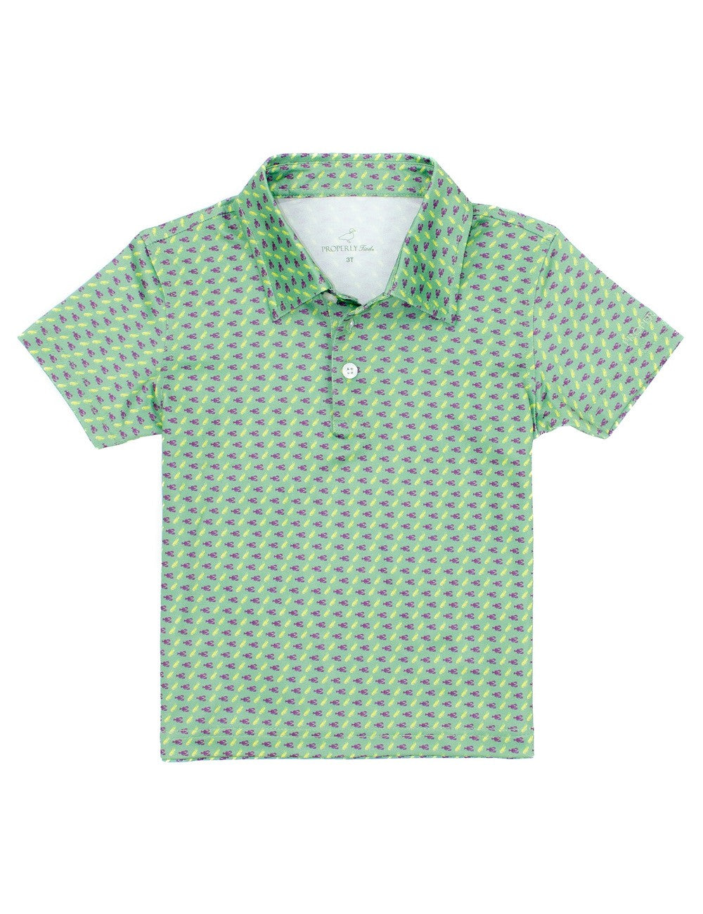Properly Tied Boys Inlet Polo Shirt - Mardi Craw Green with Crawfish Print