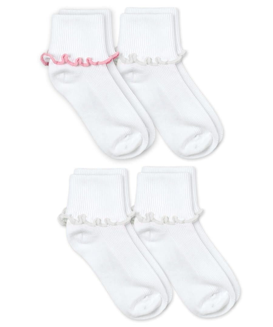Jefferies Socks Girls Ripple Edge Turn Cuff Socks - 2 Pair Pack
