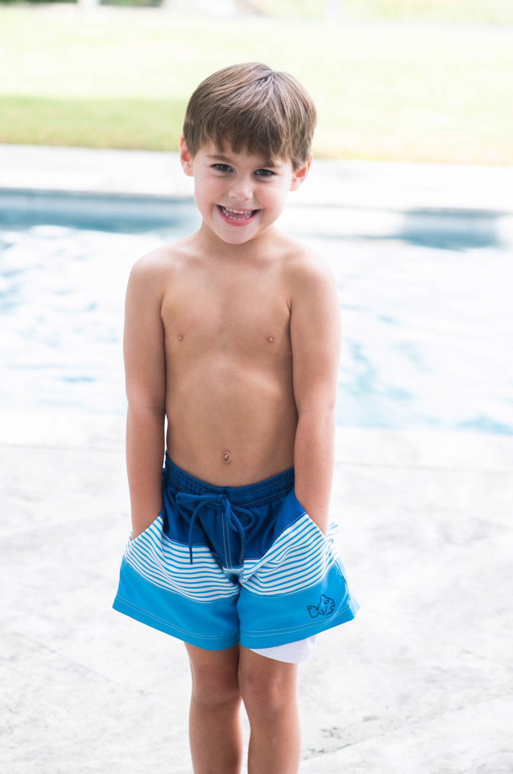 Prodoh Boys Boogie Board Swim Trunks - Color Block - Swim Cap Blue Stripes