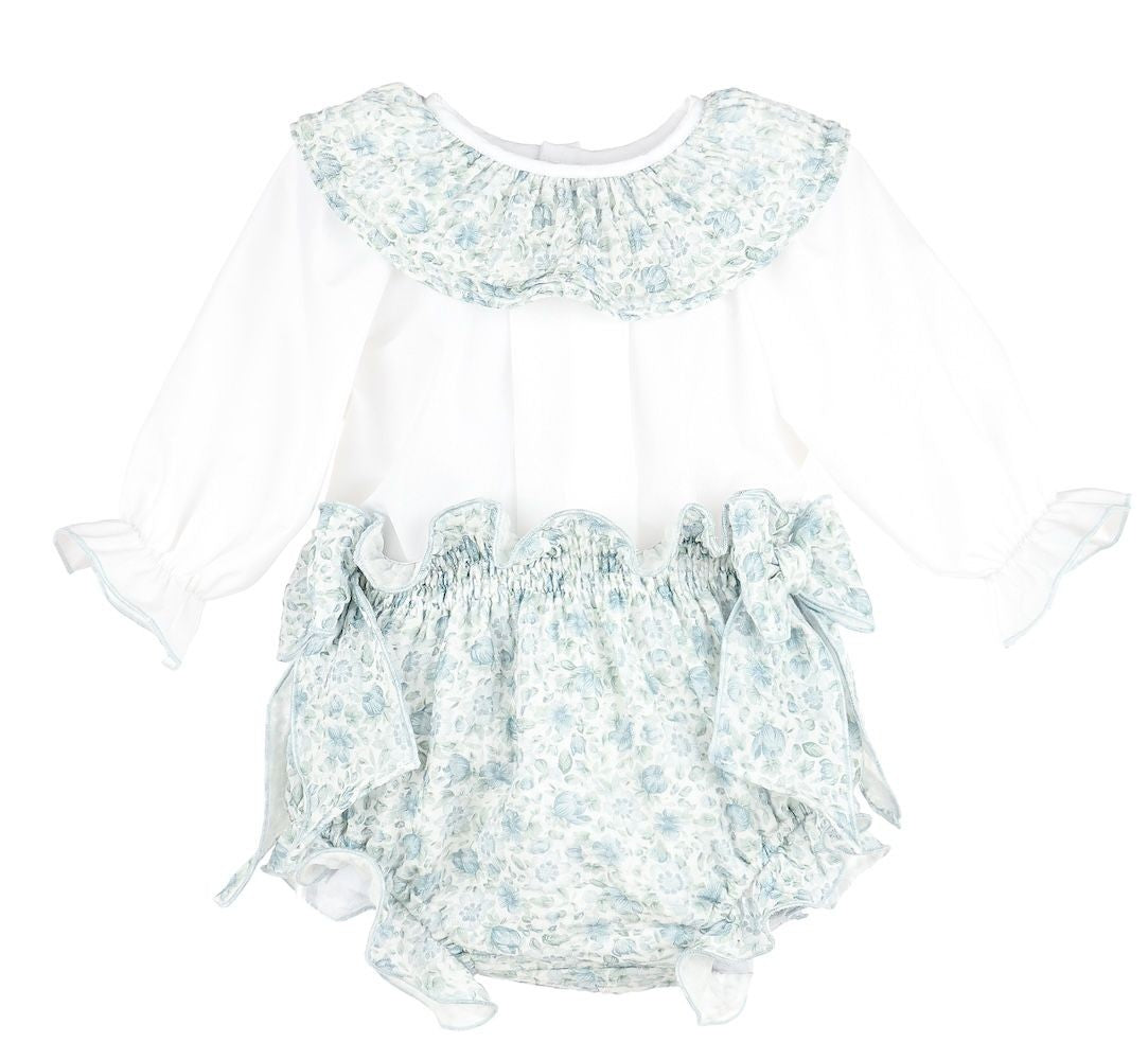 Sophie & Lucas Baby Girls Blue Green Perennial Blooms Bloomers Set