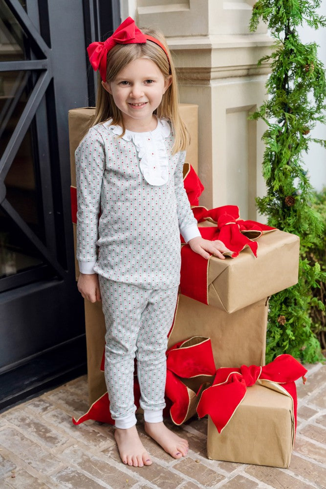 Lila & Hayes Girls Alden Pajamas Set - Green Festive Christmas Trees