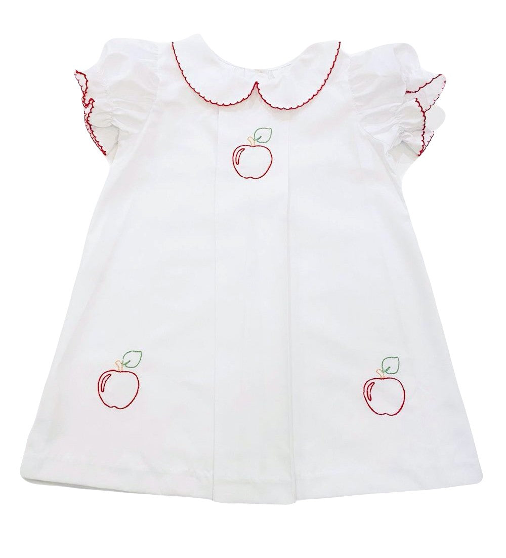 The Best Dressed Child Girls White Dress - Embroidered Apples