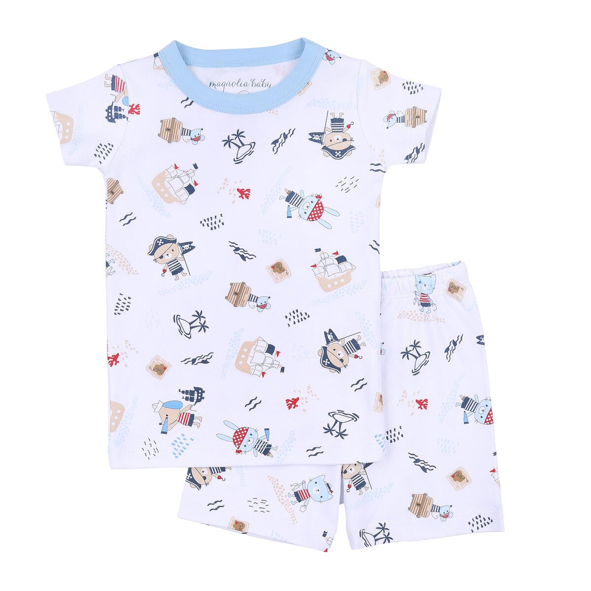 Magnolia Baby Little Boys Blue Ahoy Matey! Pirate Print Short Pajamas