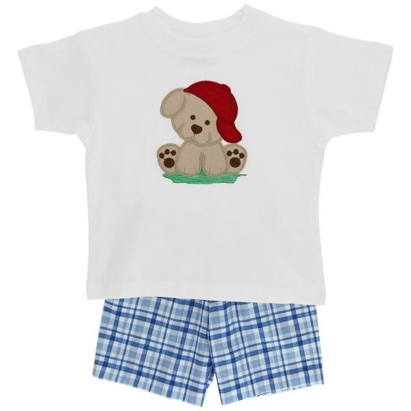 Bailey Boys Toddler Blue Plaid Shorts with Puppy Dog Shirt by Bailey Boys