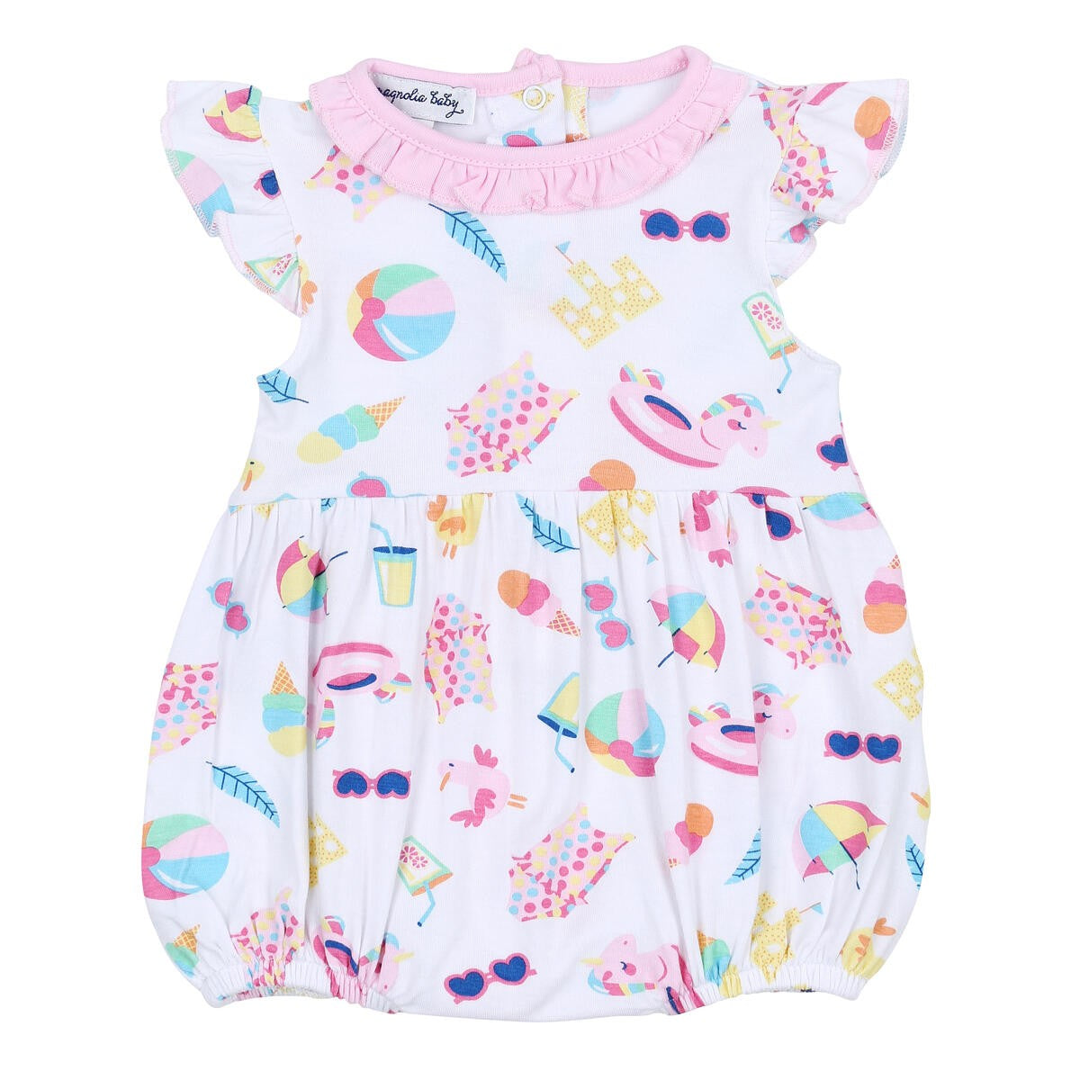 Magnolia Baby Girls Pink Beach Party Printed Flutters Bubble by Magnolia Baby