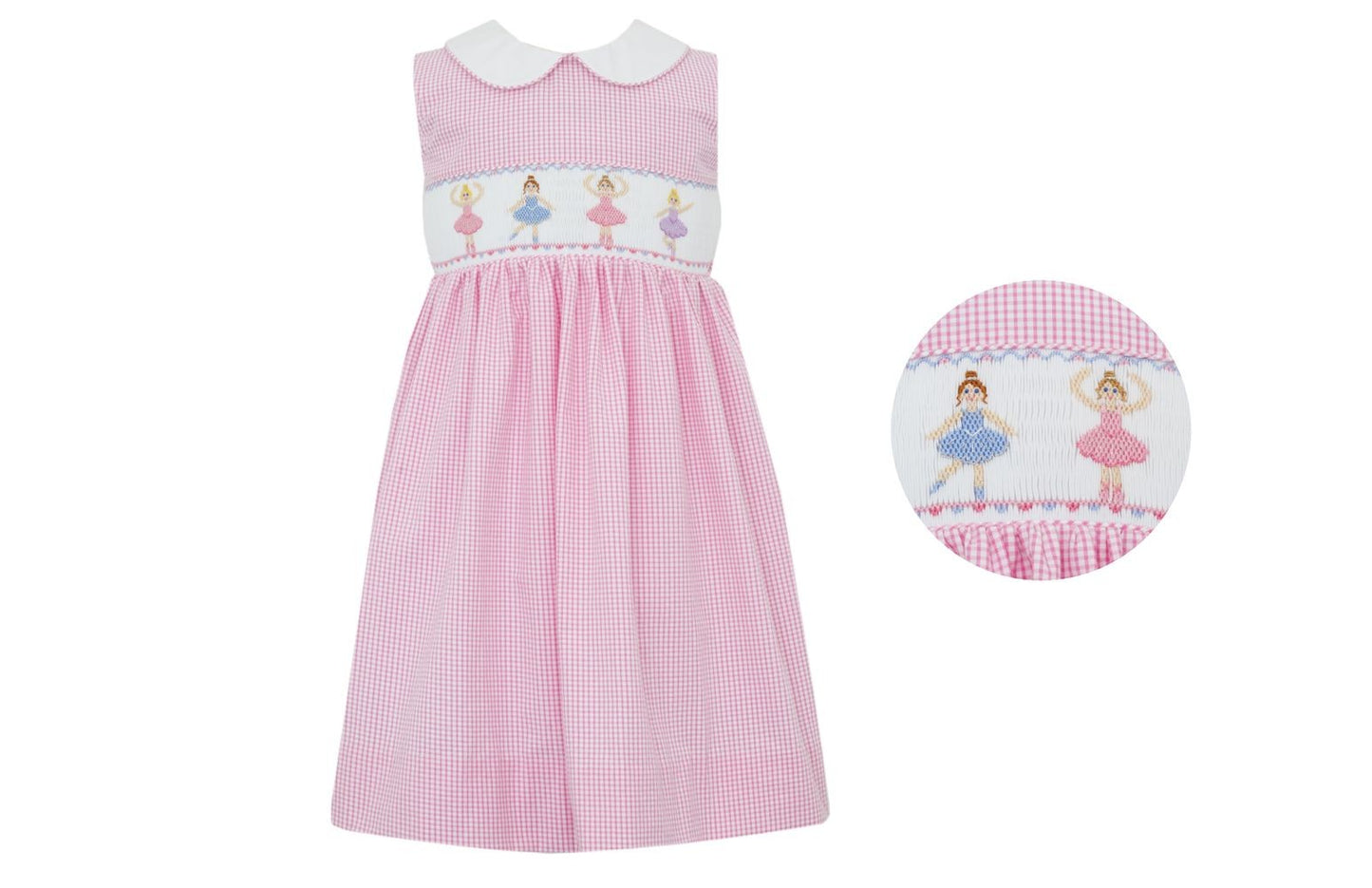 Anavini Velani Gilrs Pink Check Smocked Ballerinas Sundress