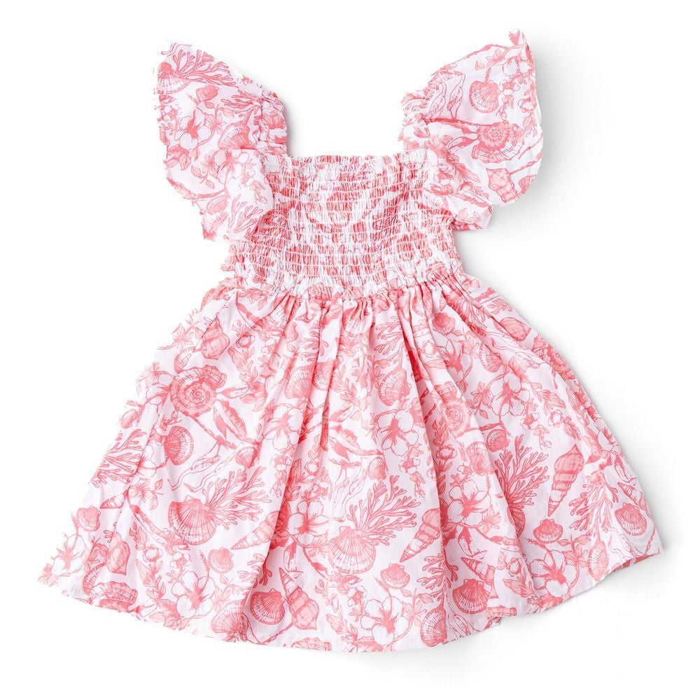 Shade Critters Girls Pink Seaside Toile Smocked Dress