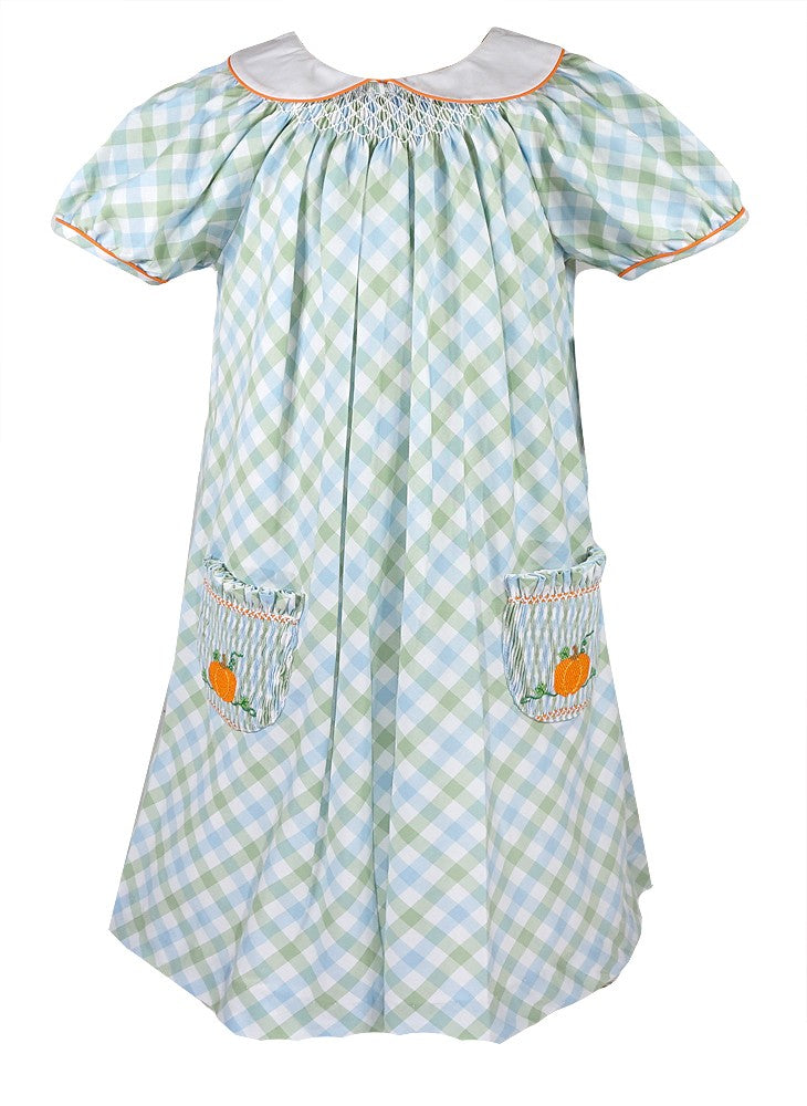 Anavini Girls Sage Green / Blue Check Dress - Smocked Pumpkin Pockets Best Dressed Child Anavini Girls Sage Green / Blue Check Dress - Smocked Pumpkin Pockets Best Dressed Child