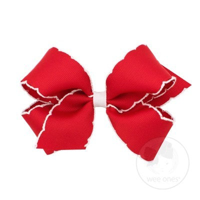 Wee Ones Girls Classic Moonstitch Bow - Red with White