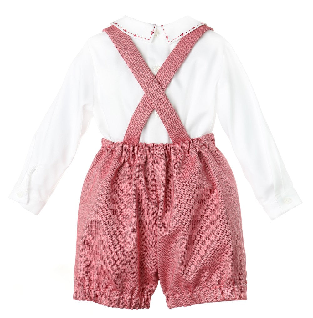 Luli & Me Baby / Toddler Boys Herringbone Twill Suspender Shorts Set - Red