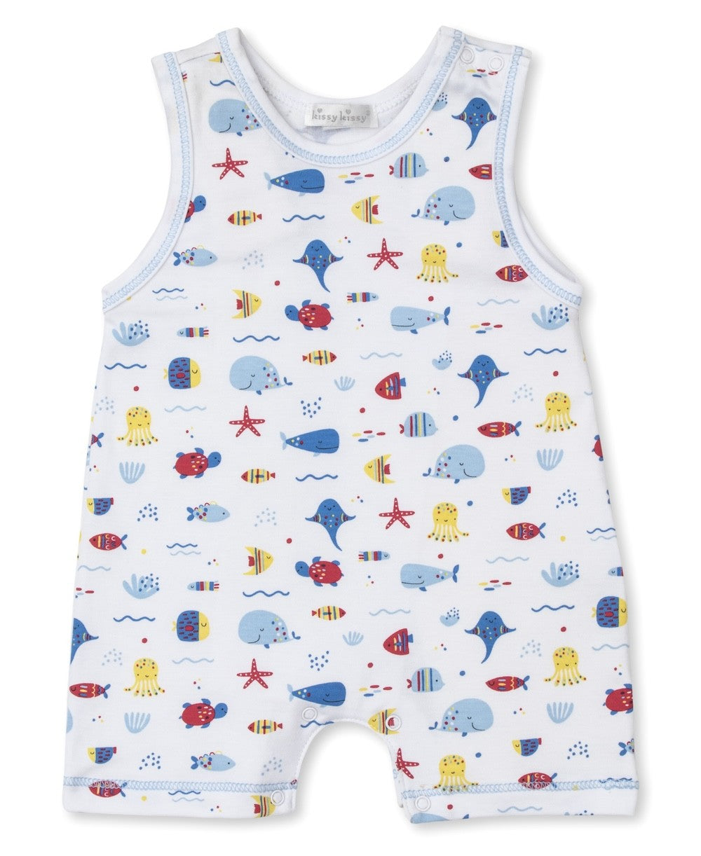 Kissy Kissy Baby Boys Sleeveless Playsuit Romper - Blue Sea Life Fun