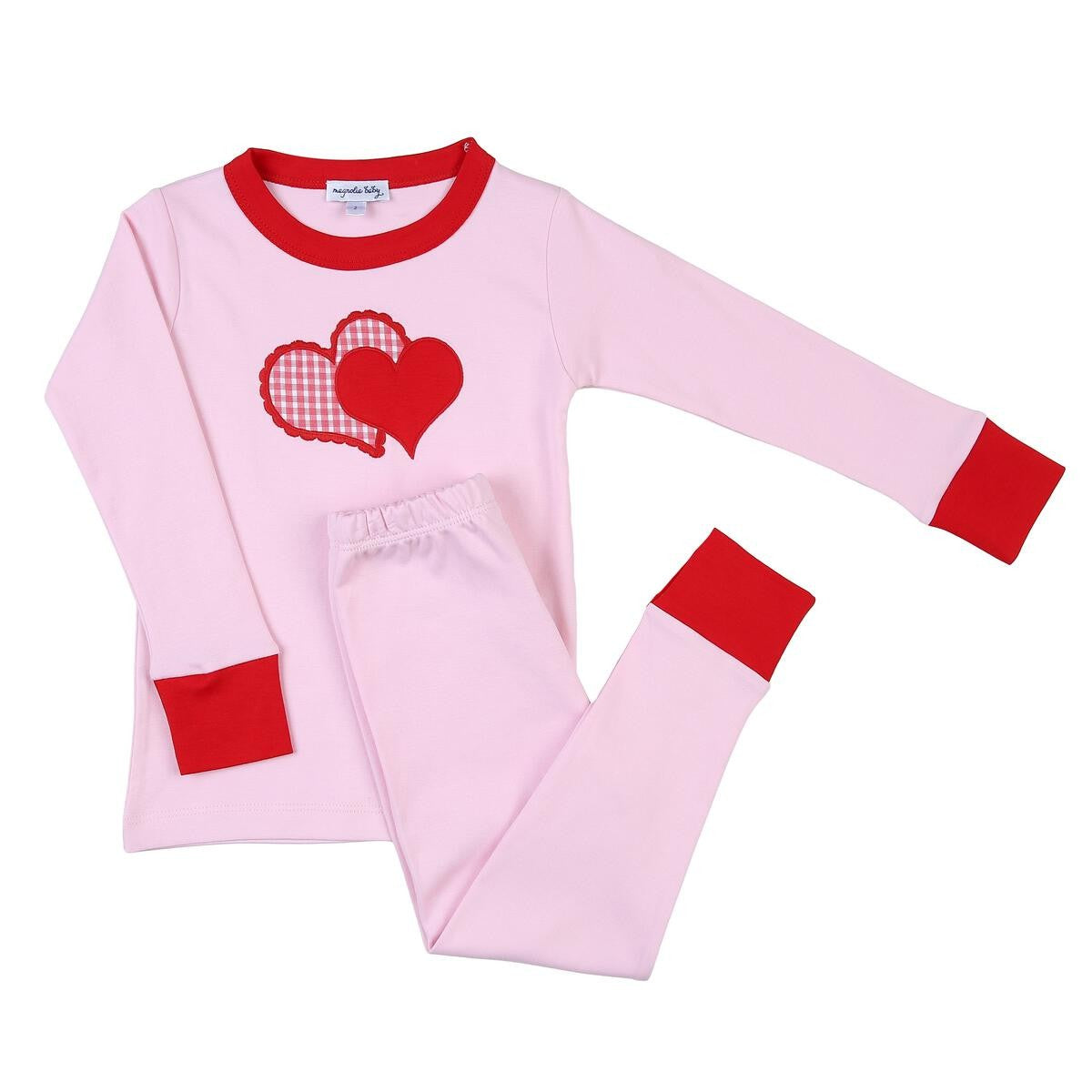 Magnolia Baby Girls Pink Love Applique Red Valentine Heart Long Pajamas