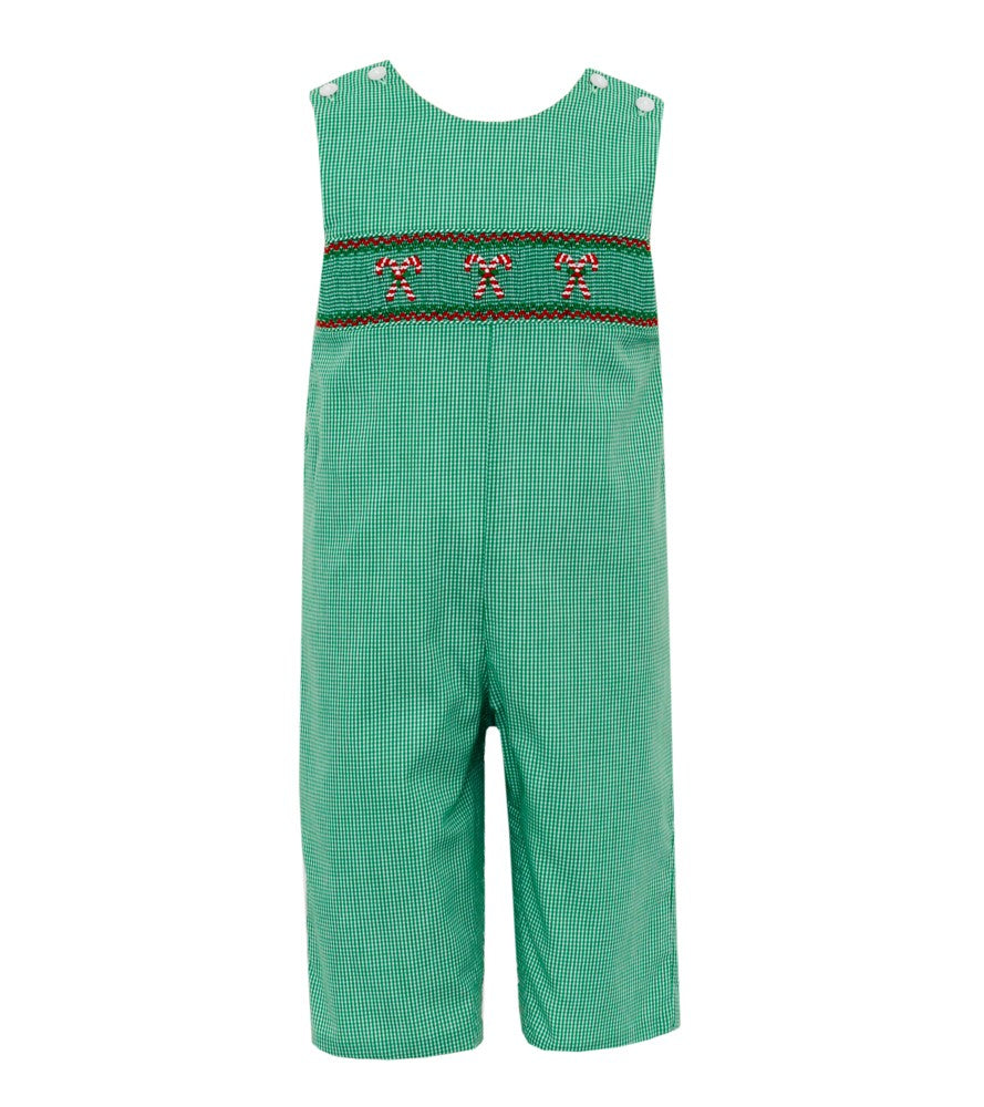 Petit Bebe Boys Green Gingham Smocked Candy Canes Longall by Petit Bebe