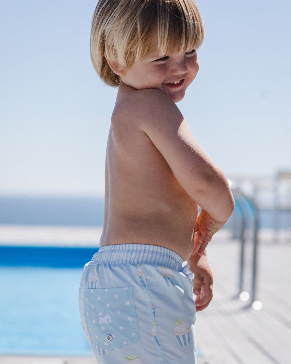 Sal & Pimenta Boys Swim Trunks - Blue Sugar High Cupcakes