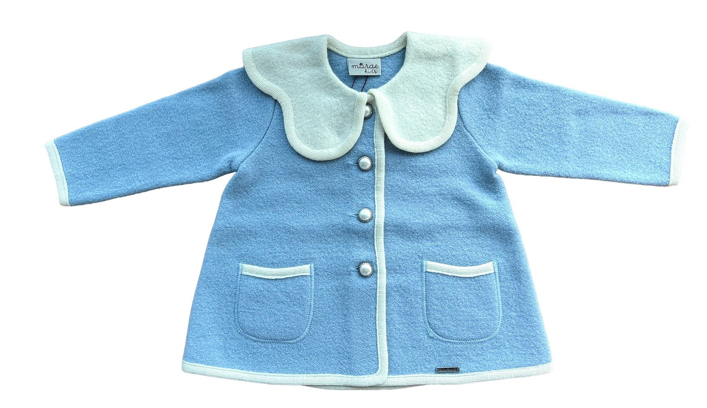 Marae Girls Jacket Coat - Petal Collar - Celeste Sky Blue by Marae