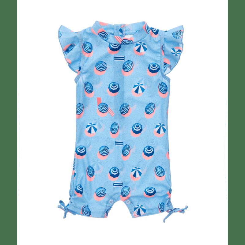 Snapper Rock Girls Blue French Riviera Flutter Sleeve Sunsuit by Snapper Rock