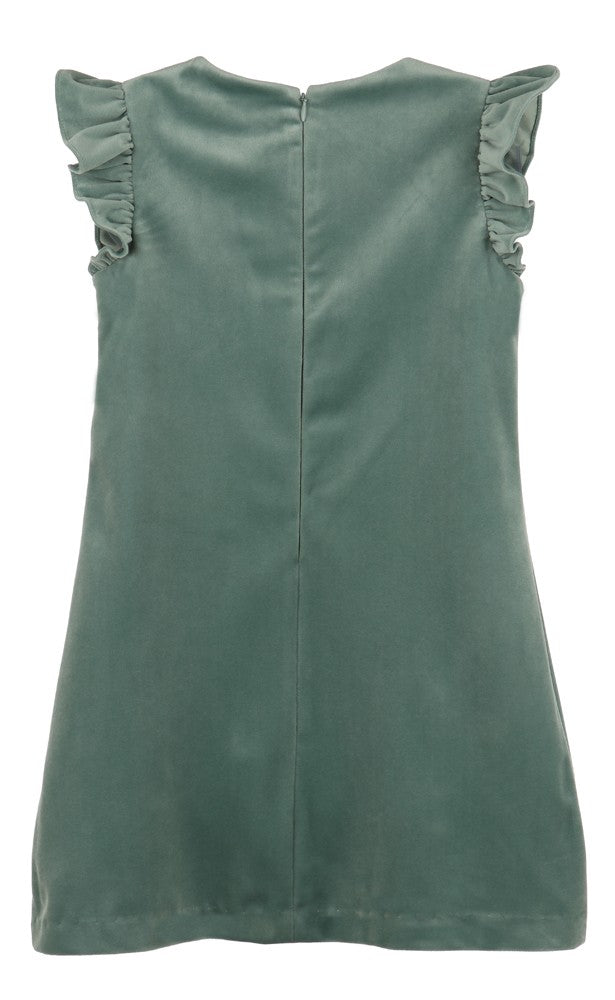 Luli & Me Maria Casero Girls Deluxe Velvet Shift Dress - Aqua Sage Green