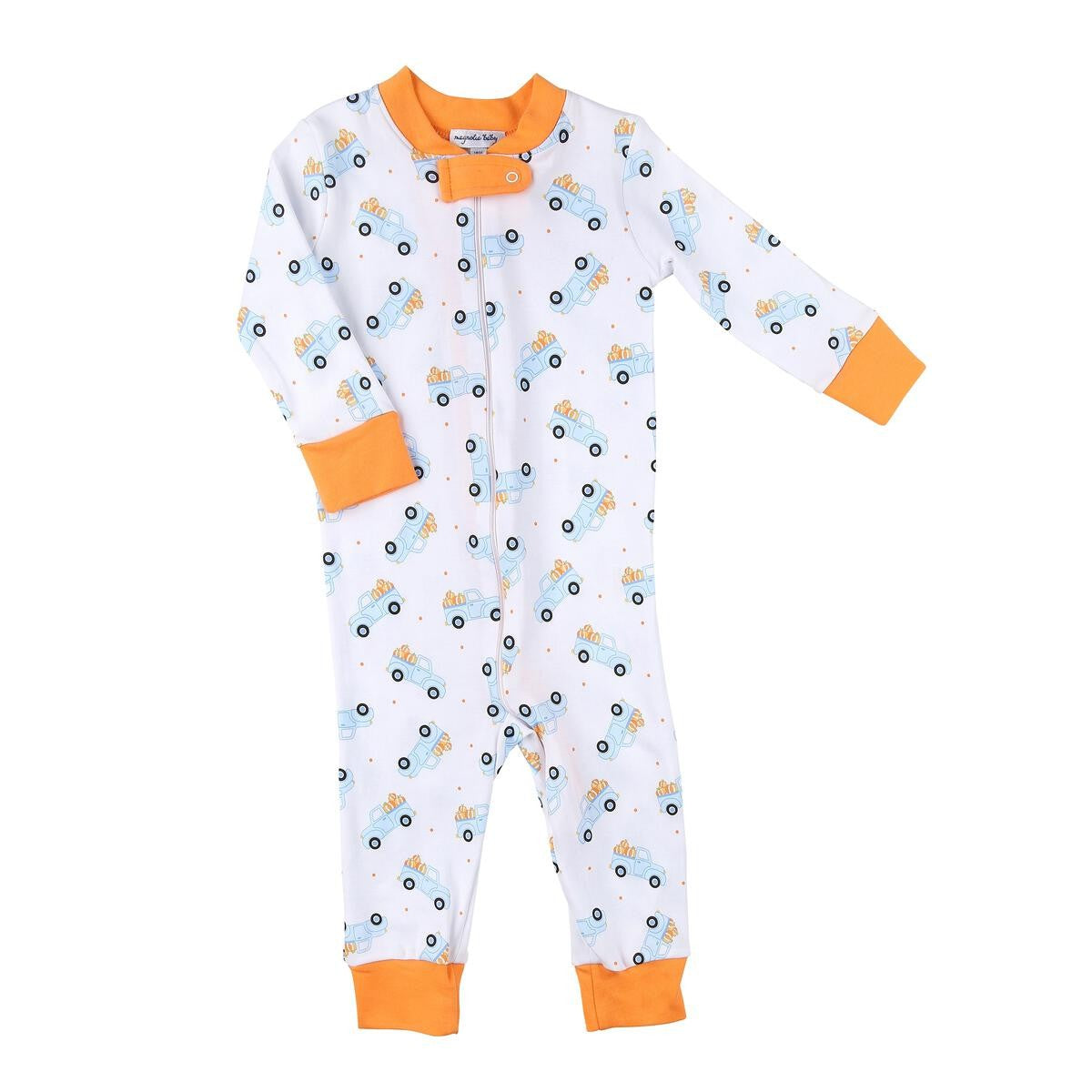 Magnolia Baby Picking Pumpkins Trucks Zipped Pajamas - Blue by Magnolia Baby