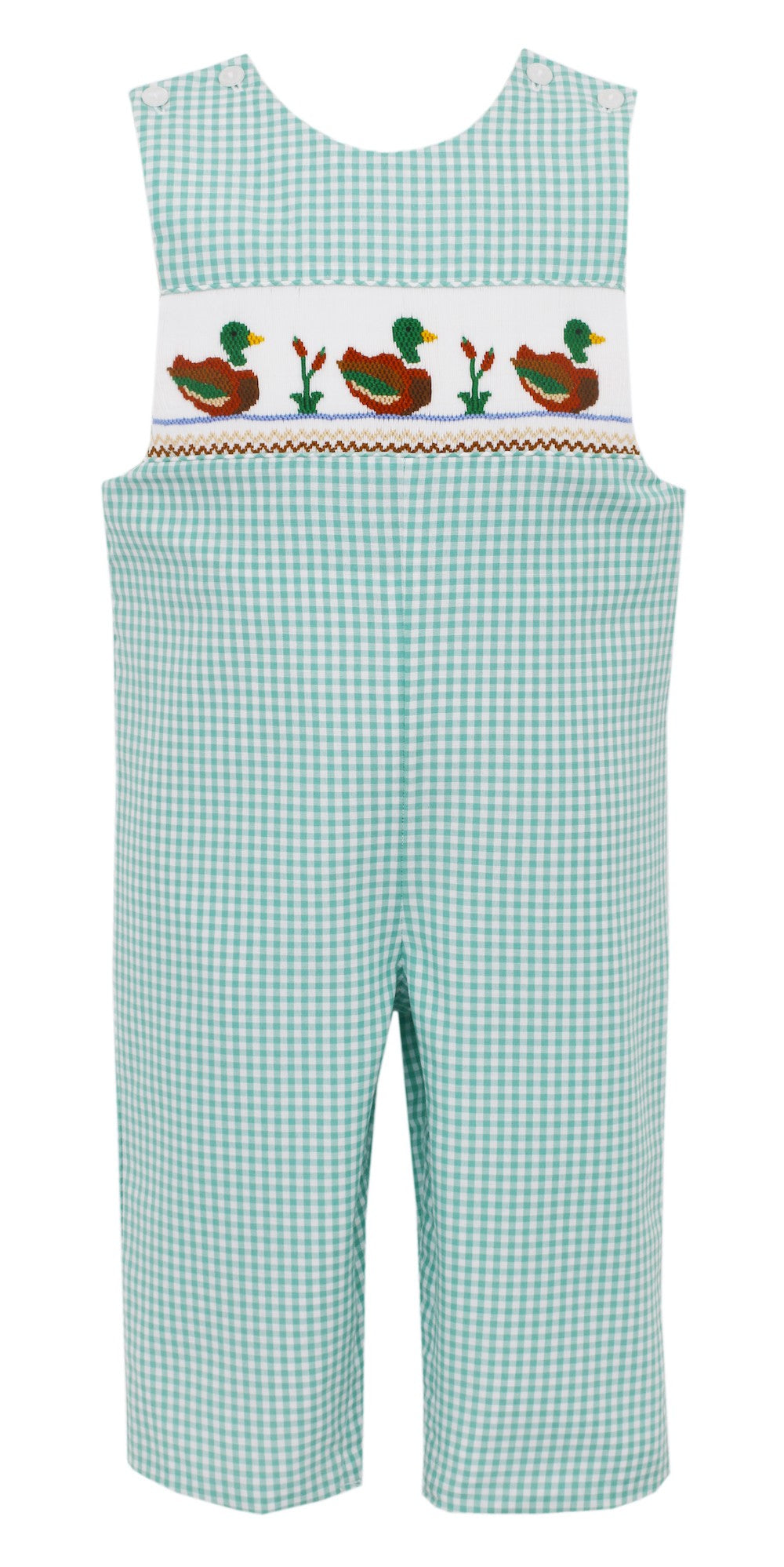 Anavini Velani Boys Green Gingham Smocked Mallard Ducks Longall