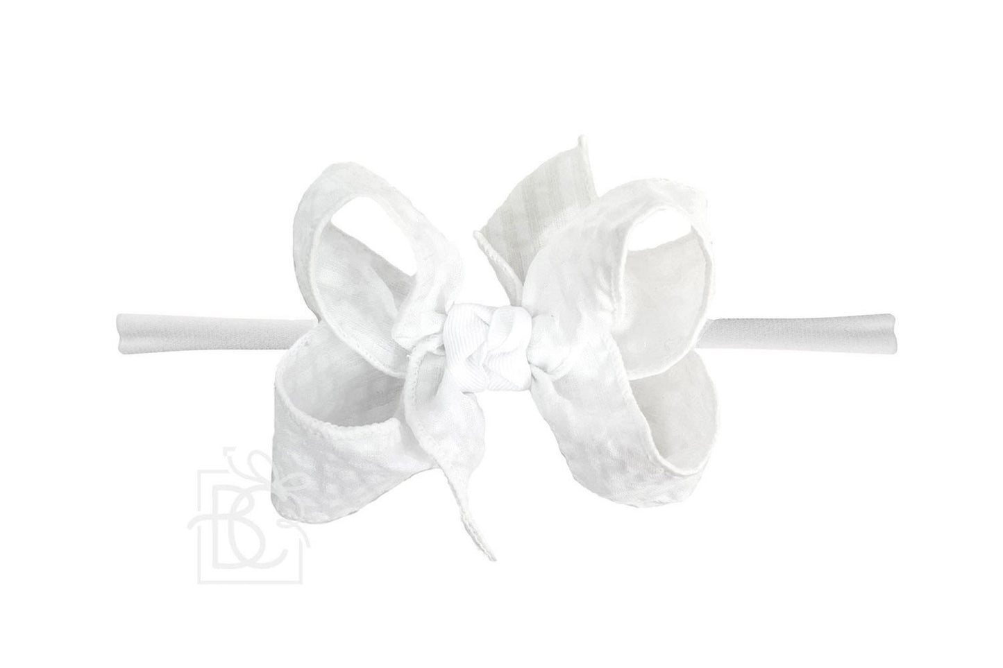Beyond Creations Girls Hair Bow on Pantyhose Headband - Seersucker - White by Beyond Creations
