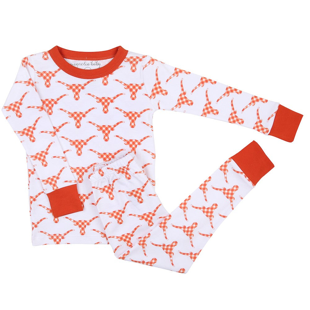 Magnolia Baby Orange Texas Longhorns Football Printed Long Pajamas