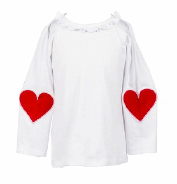 Proper Peony Pima Girls White Top with Red Valentine Heart Appliques by Proper Peony