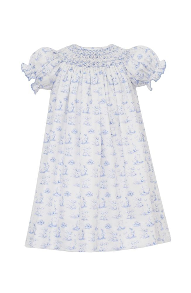 Anavini Couture Girls Blue Bunny French Toile Dress - Smocked Bishop by Anavini