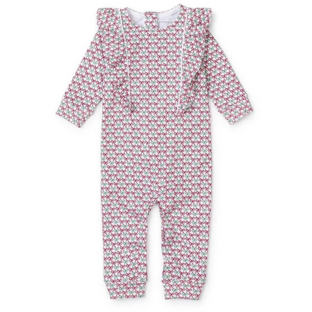Lila & Hayes Baby Girls Evelyn Romper - Red & Green Christmas Bows