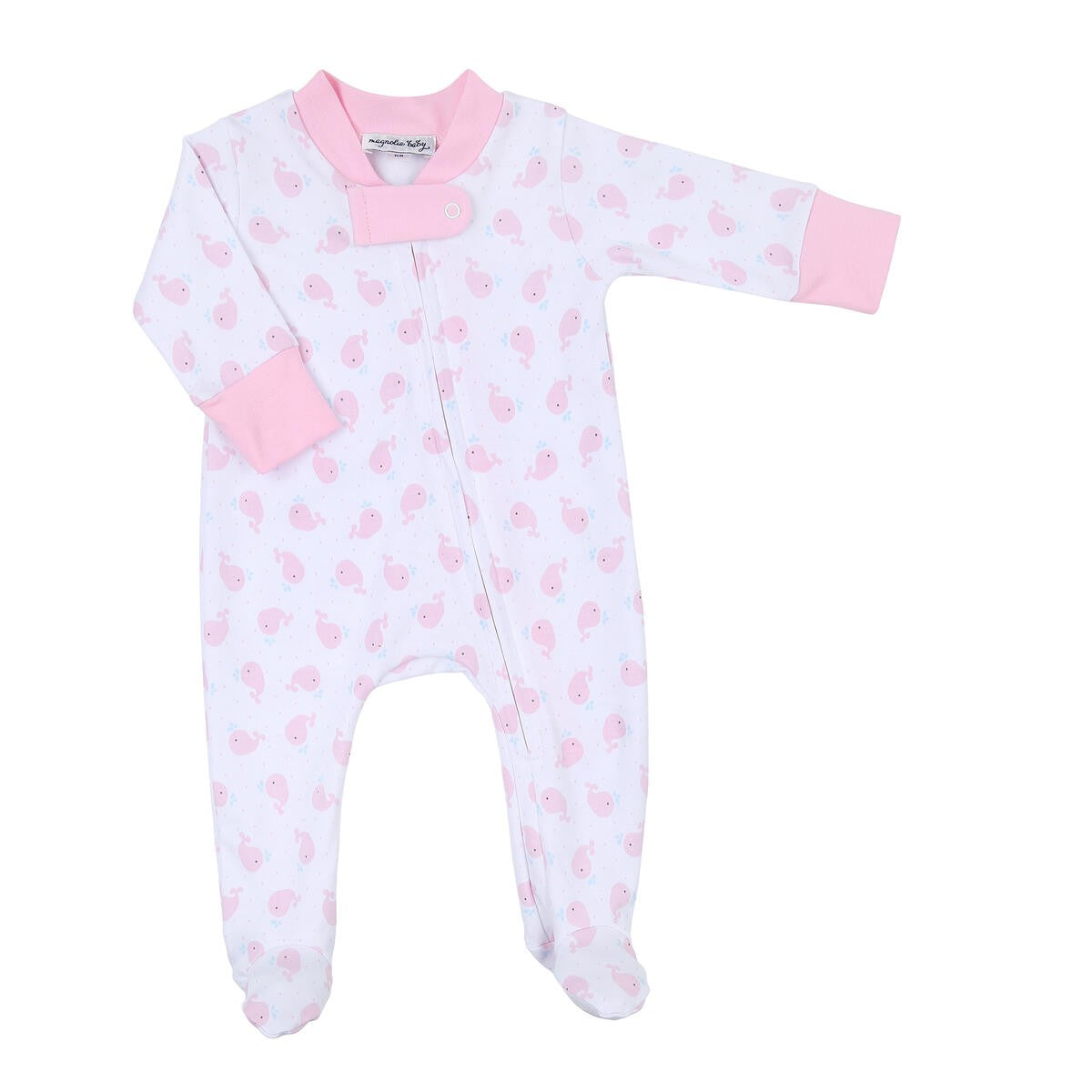 Magnolia Baby Girls Sweet Whales Printed Zipper Footie - Pink