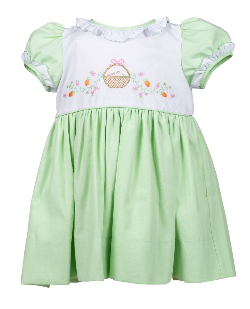 Proper Peony Girls Mint Green Check Embroidered Easter Basket Dress