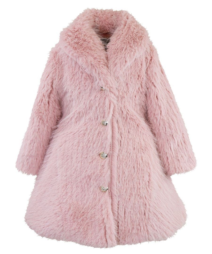 Widgeon Girls Dress Coat - Shawl Flounce Coat - Berry Rain Shag Faux Fur