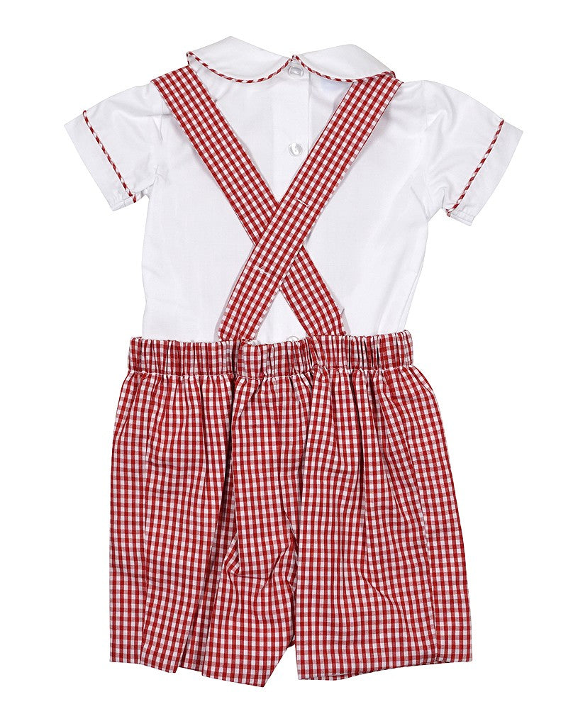 Anavini Boys Red Check Back to School Shortall with Shirt - Smocked Crayons