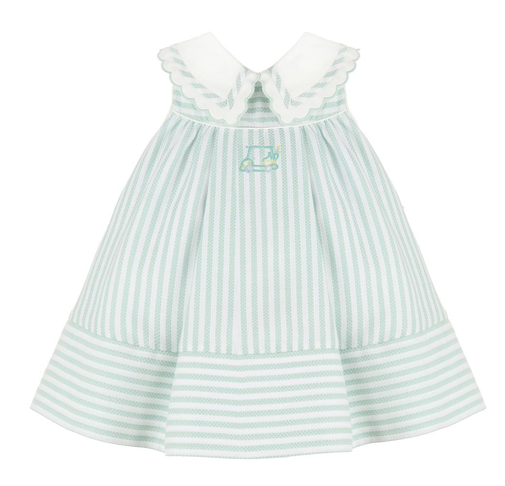 Sophie & Lucas Girls Green Stripe Golf Cart Cruiser Dress - Fancy Collar by Sophie & Lucas