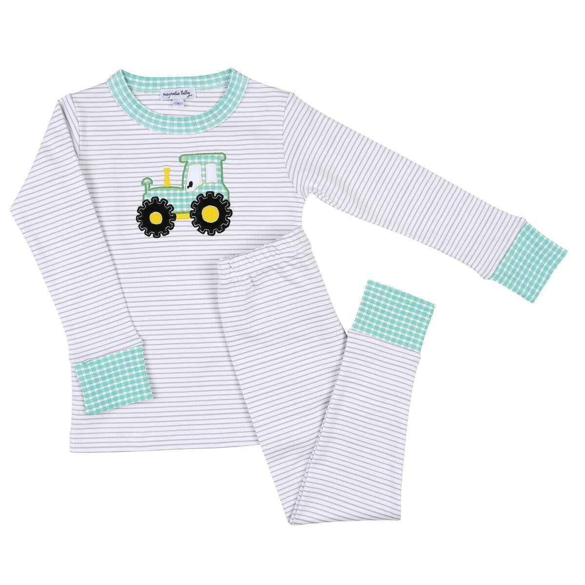 Magnolia Baby Little Boys Tractor Time Applique Long Pajamas