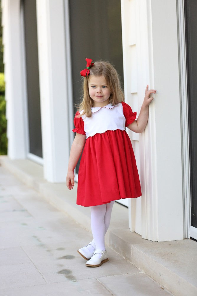 Proper Peony Girls Dress - Red Tinsel Christmas Holly Collar