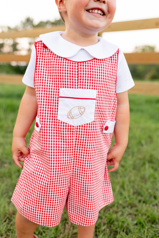 Proper Peony Boys Gingham Football Game Day Jon Jon - Red