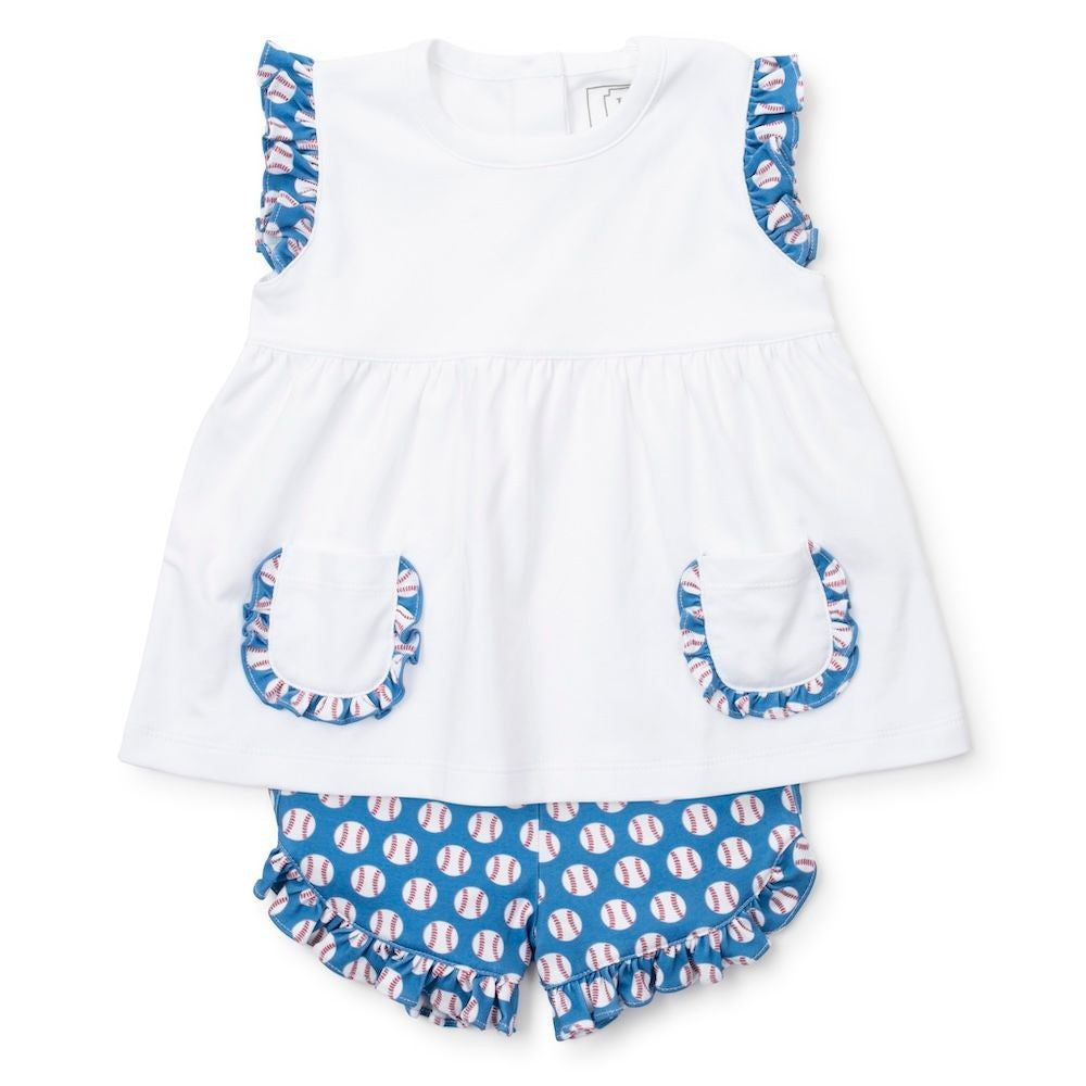 Lila & Hayes Girls Gentry Shorts Set - Blue Baseball Grandslam