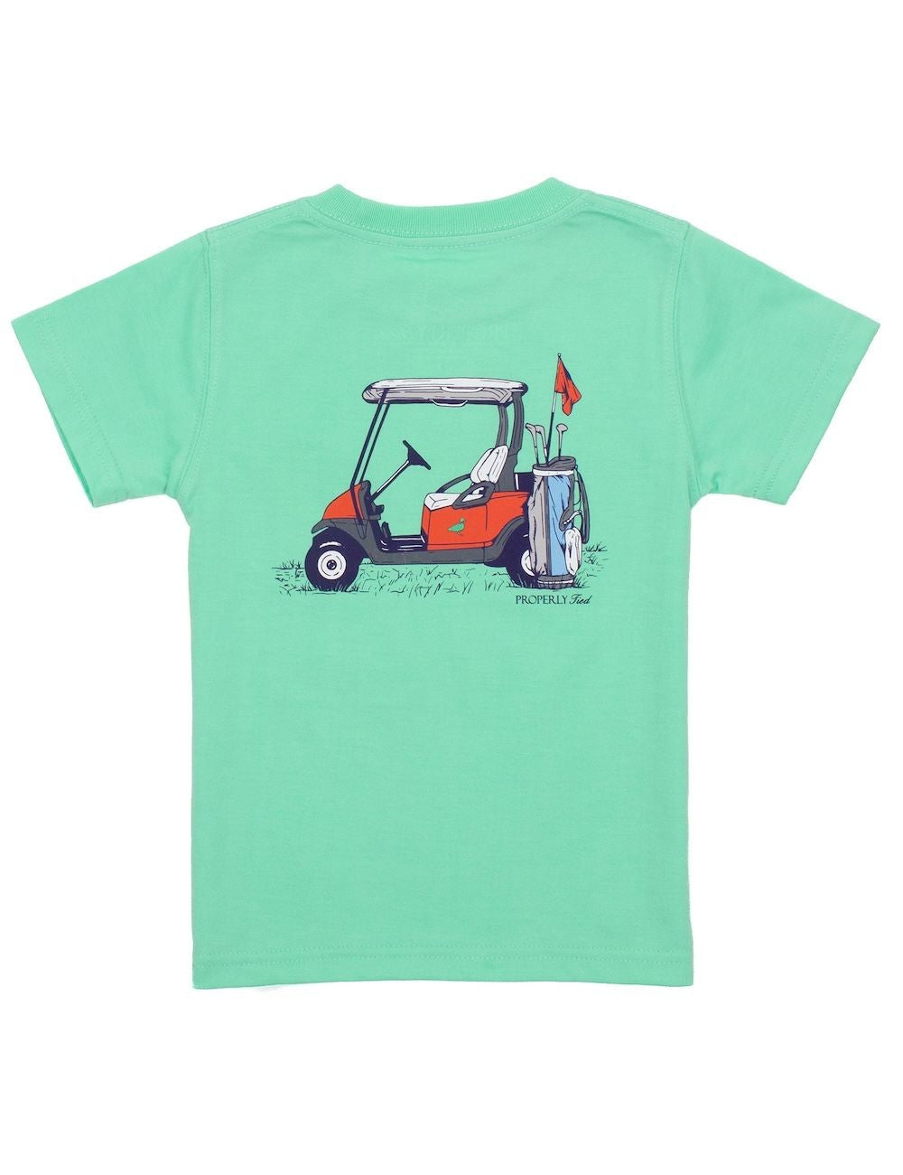 Properly Tied T-Shirt - Logo Pocket on Front - Graphic on Back - Country Club Golf Cart on Wash Green by Properly Tied