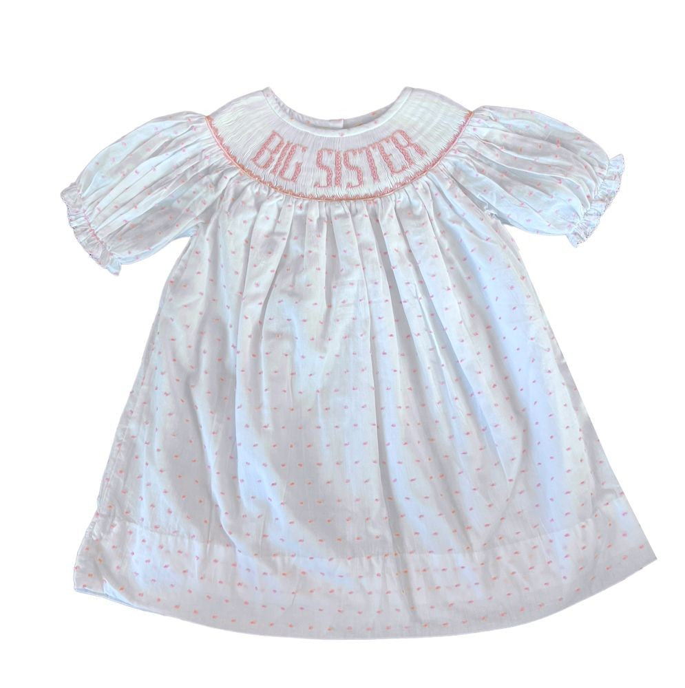 Shop Teeta Girls Swiss Dot Smocked Big Sister Dress - Pink by Shop Teeta