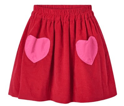 Rachel Riley London Girls Red Heart Pocket Baby Cord Pull-On Skirt