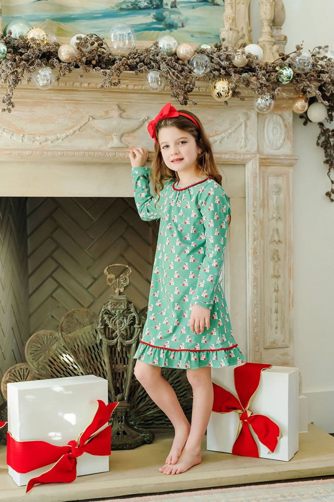 Lila & Hayes Girls Carlin Nightgown - Green Santa's Helper Elf