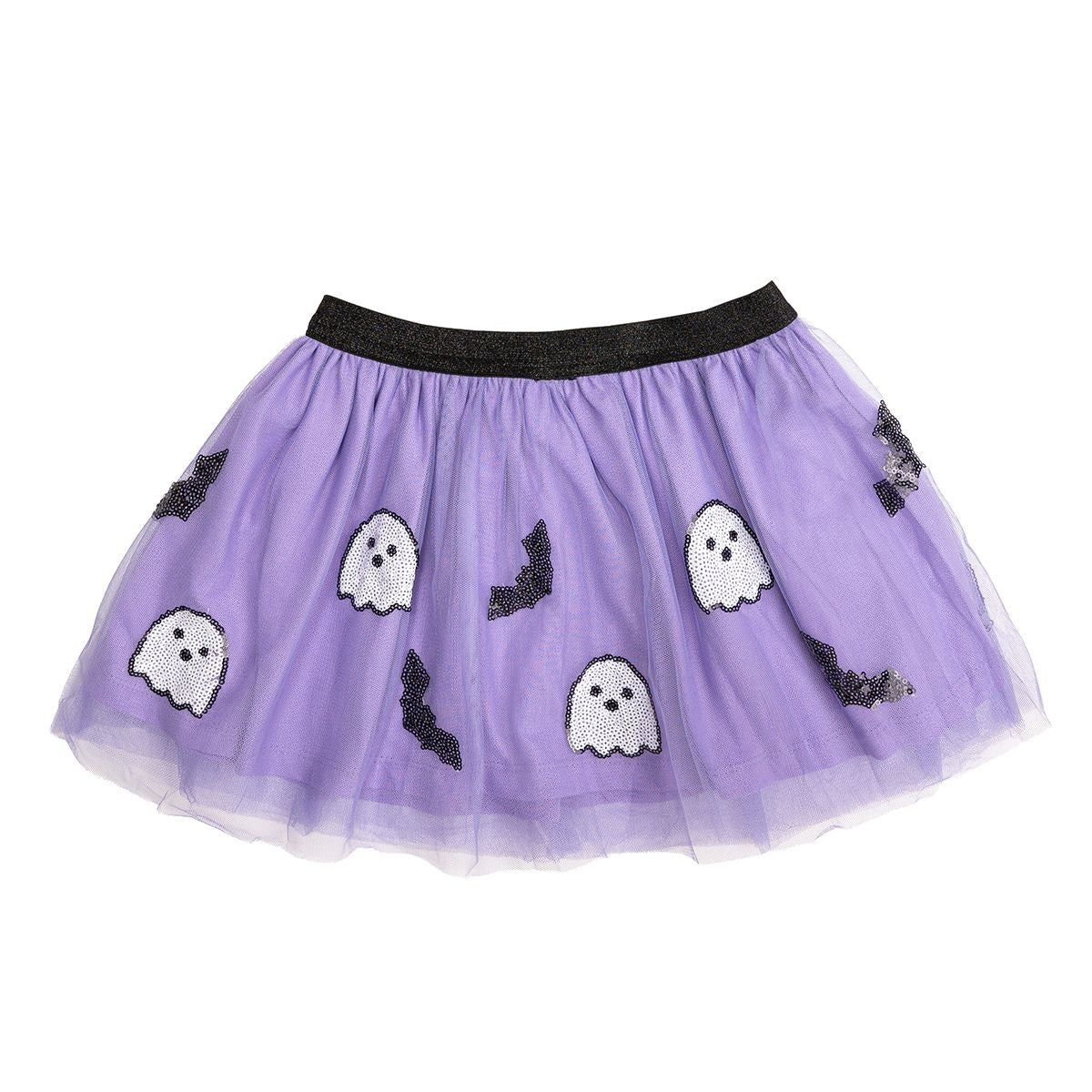 Sweet Wink Girls Halloween Tutu Skirt - Purple Ghosts & Bats Sequins